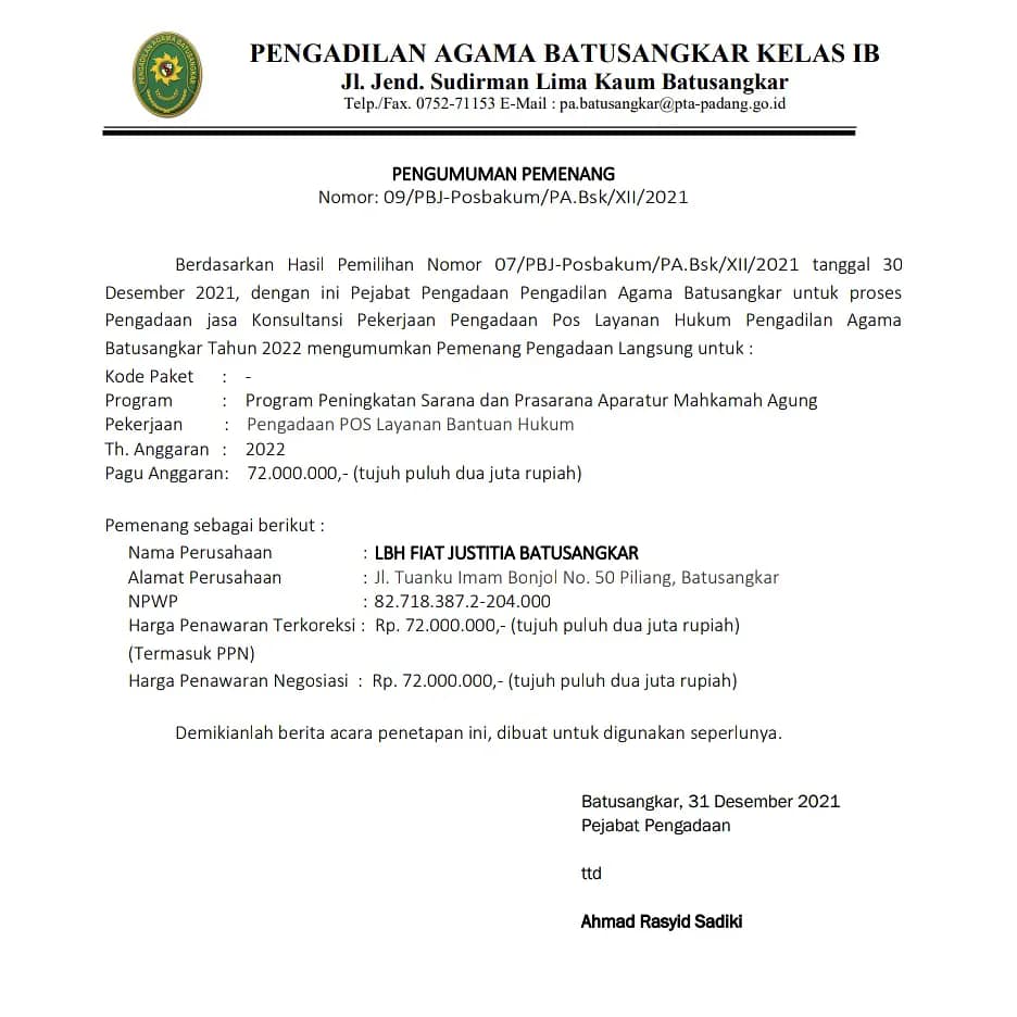 pengumuman posbakum surat